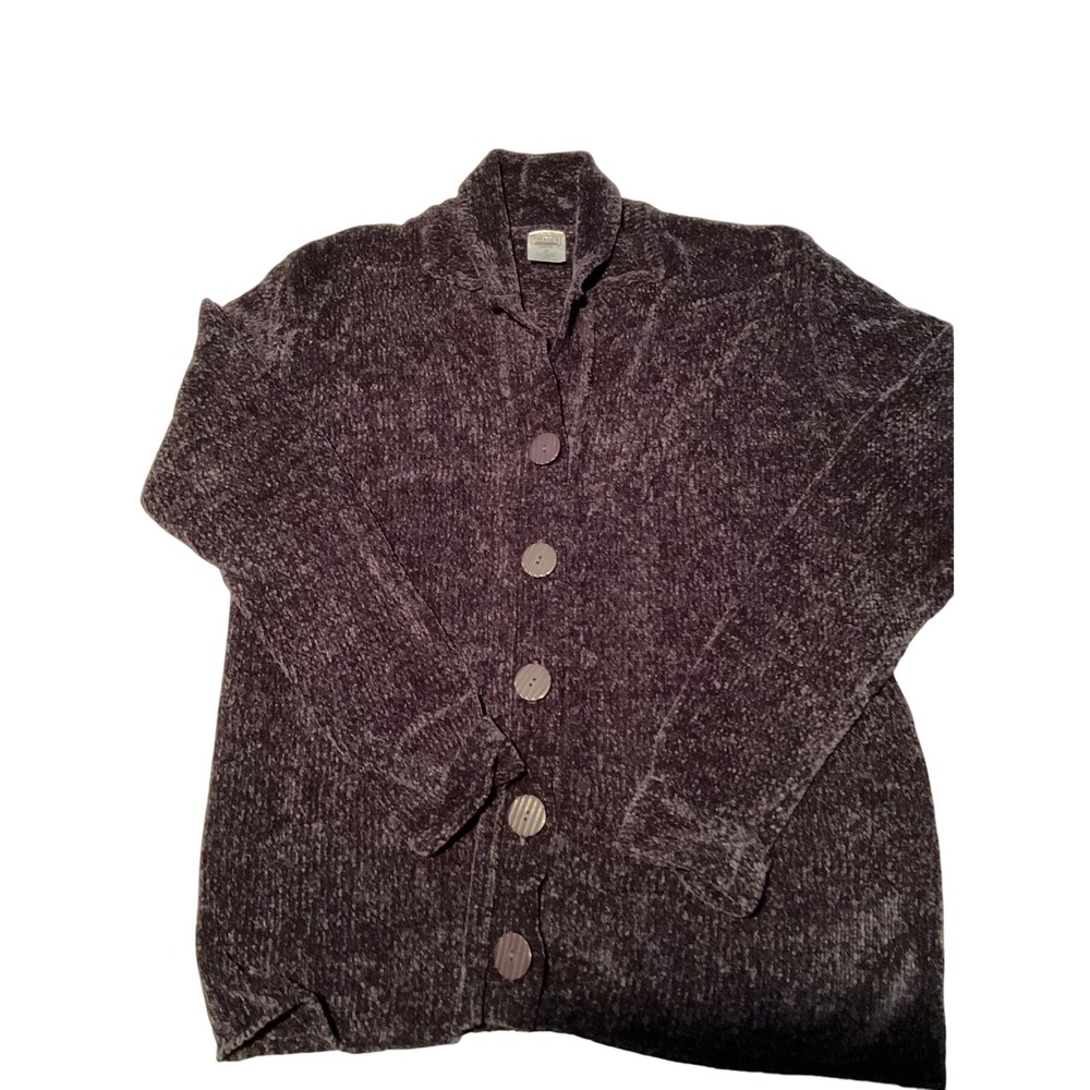 Premier‎ International Ladies Chenille Cardigan Sweater Purple L G Button Front